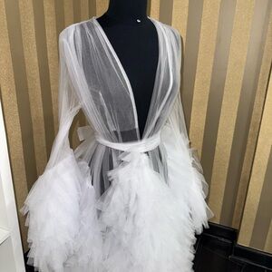 Elegant Sheer White Tulle Robe